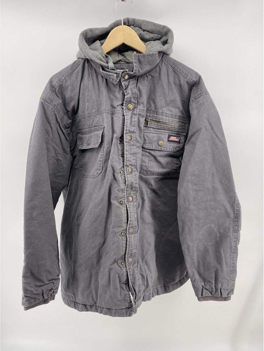 Dickies Hooded Jacket Duck Canvas Gray Men’s Size XL Quilted Lined Work Coat